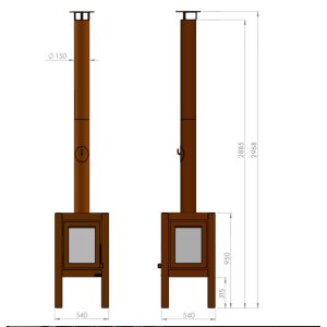 Design Gartenkamin aus Edelrost Quaruba L 3 Seiten Glas ungerostet