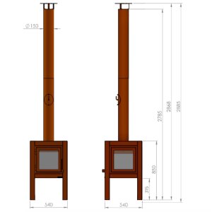 Design Gartenkamin aus Edelrost Quaruba L 4 Seiten Glas ungerostet