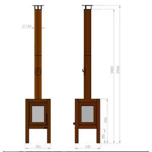 Design Gartenkamin aus Edelrost Quarauba XXL 1 Seite Glas ungerostet