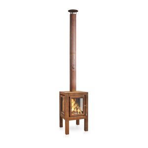 Design Gartenkamin aus Edelrost Quaruba XXL 3 Seiten Glas schon gerostet