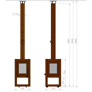 Mobiler Design Gartenkamin aus Cortenstahl Quaruba L 4 Seiten Glas schon gerostet