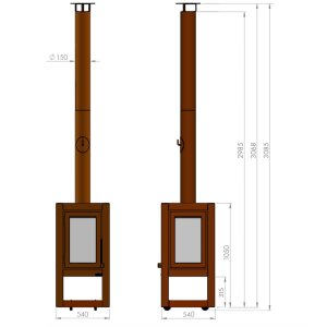 Mobiler Design Gartenkamin aus Cortenstahl Quaruba L 4 Seiten Glas schon gerostet