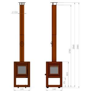 Mobiler Design Gartenkamin aus Cortenstahl Quaruba XL 4 Seiten Glas schon gerostet