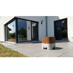 Design Feuerkorb aus Beton und Edelstahl/Corten
