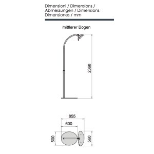 phormalab hotdoor Design Heizstrahler mit einem Heizkopf mittlerer Bogen Ständer weiss, Reflektor schwarz