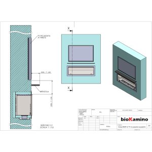 Durchsicht Einbau Ethanolkamin BKBF-B-1100 Standardbrenner mit Magnetrahmen